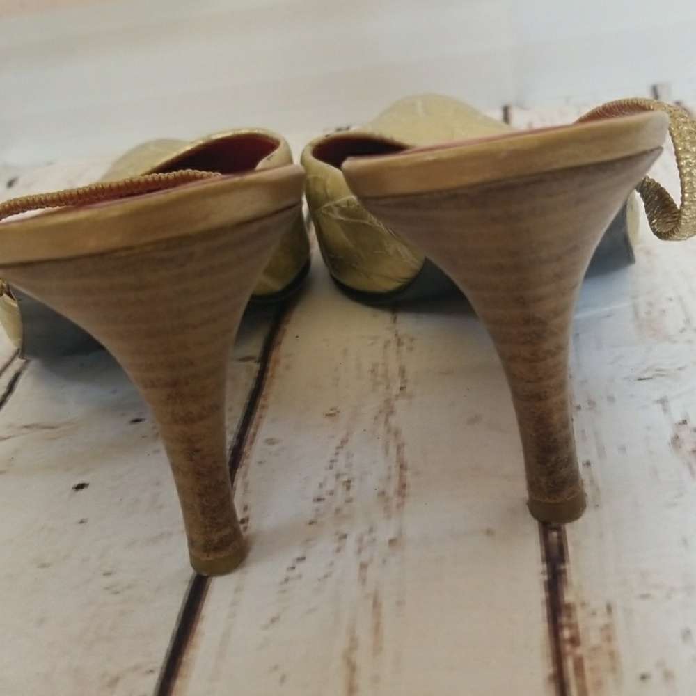 Stephane Kelian Paris point toe sling back gold heels sz 6.5 - Picture 6 of 8